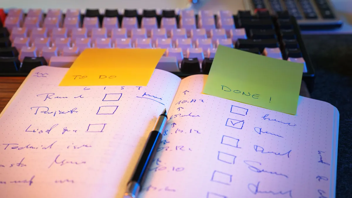 How to build a bulk AI content QA checklist open notebook with checkbox lists and sticky notes