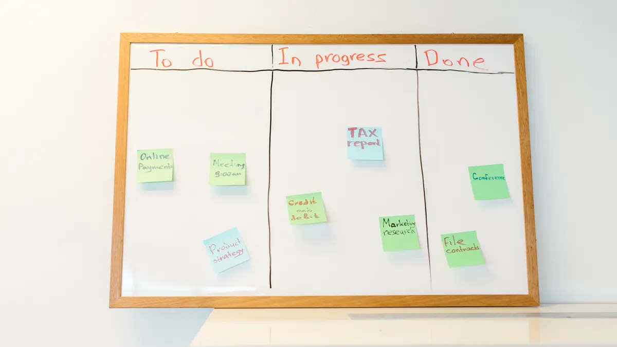 kanban board with to-do, in-progress, and done columns